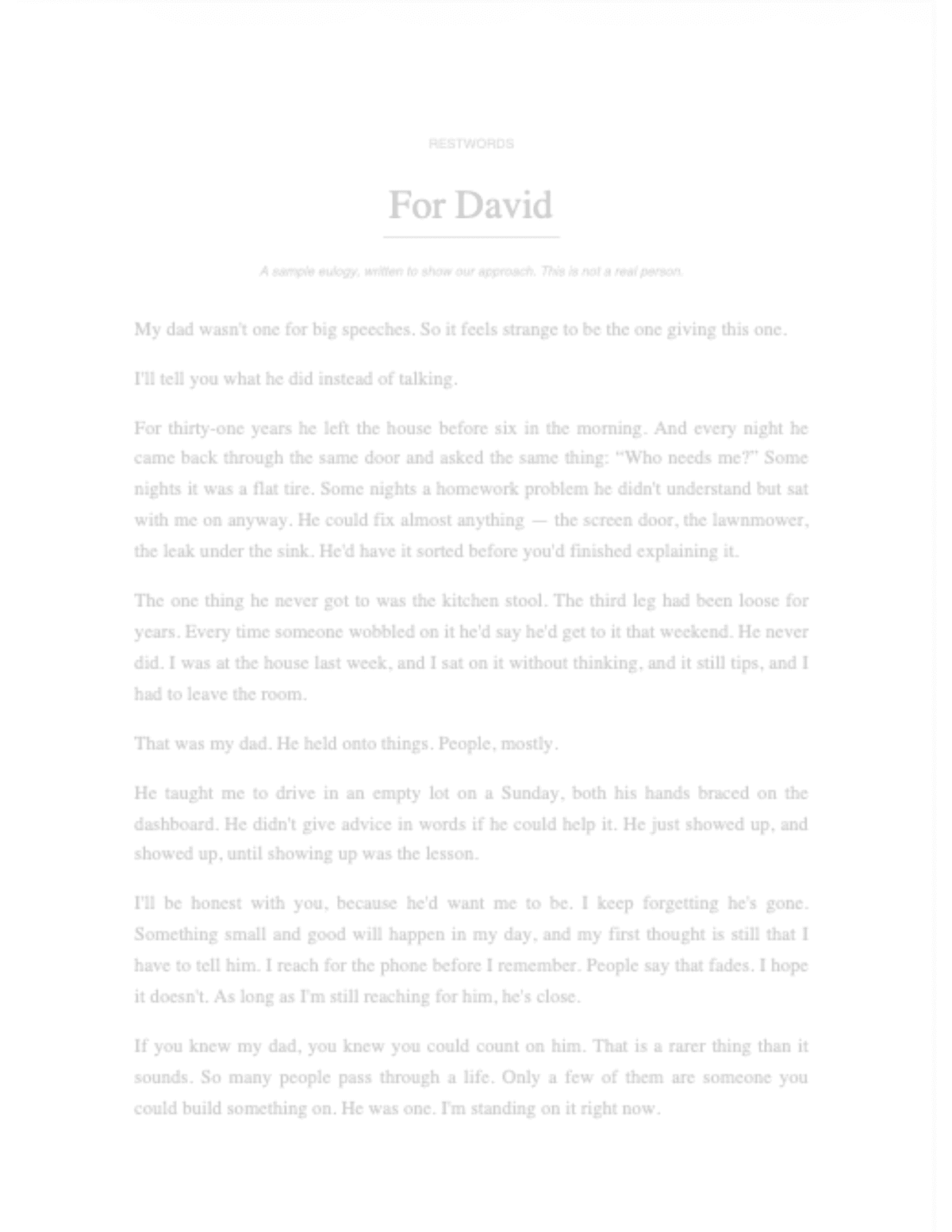 Preview of sample eulogy: For David